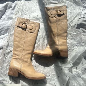 Chloé Creme Leather Knee High Boots